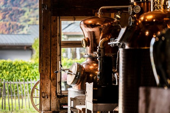 Brennkessel in der Bergbrennerei & Gasthaus Löwen