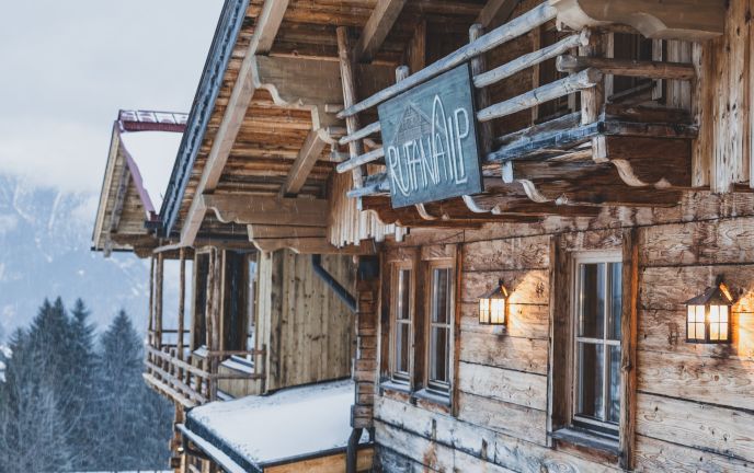 Aussenansicht Winter, Eventlocation Rufana Alp