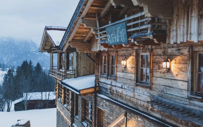 Aussenansicht Winter, Eventlocation Rufana Alp